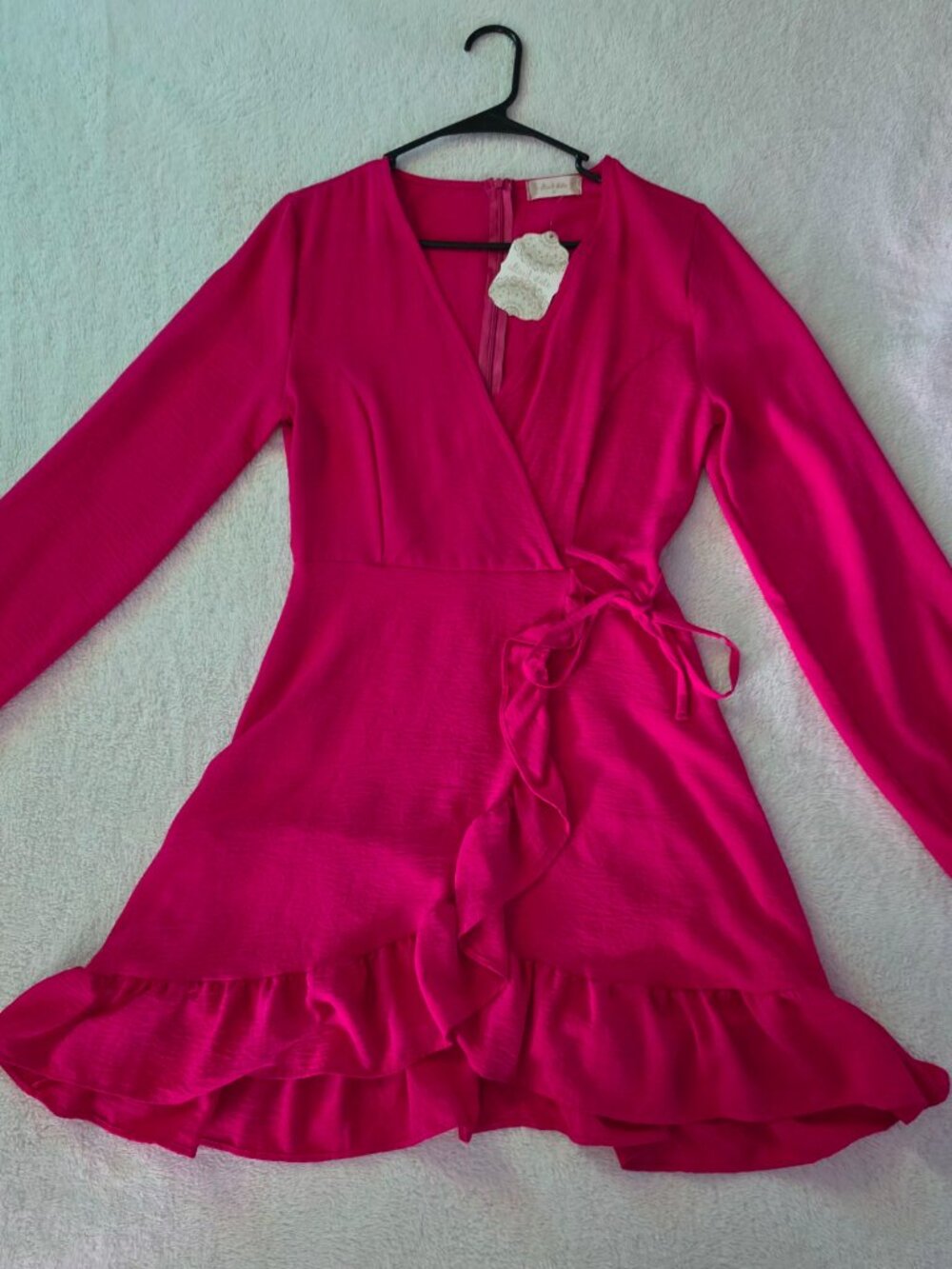 NWT Altar’d State Hot Pink Long Sleeve Wrap Mini Dress Size Medium ($80 MSRP)